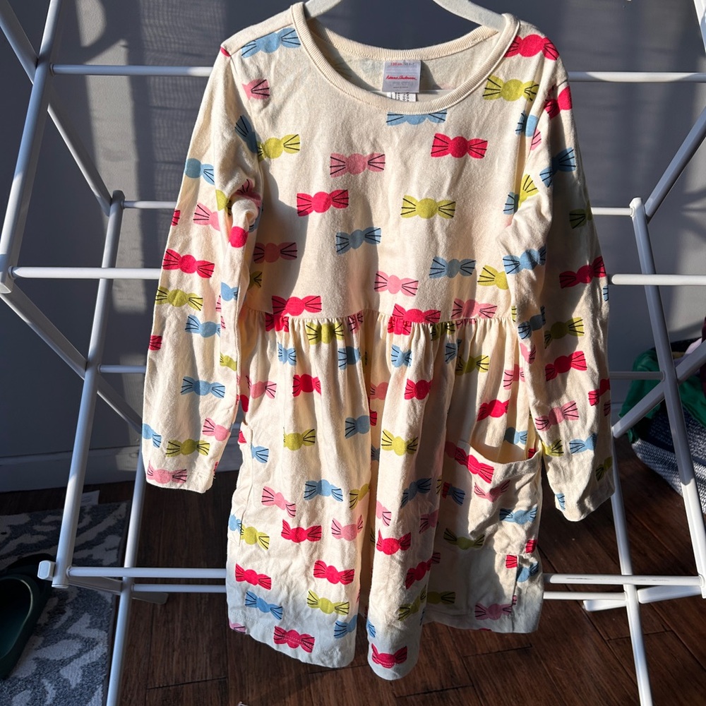 Hanna Andersson Cream Dress with Colorful Bow Print
